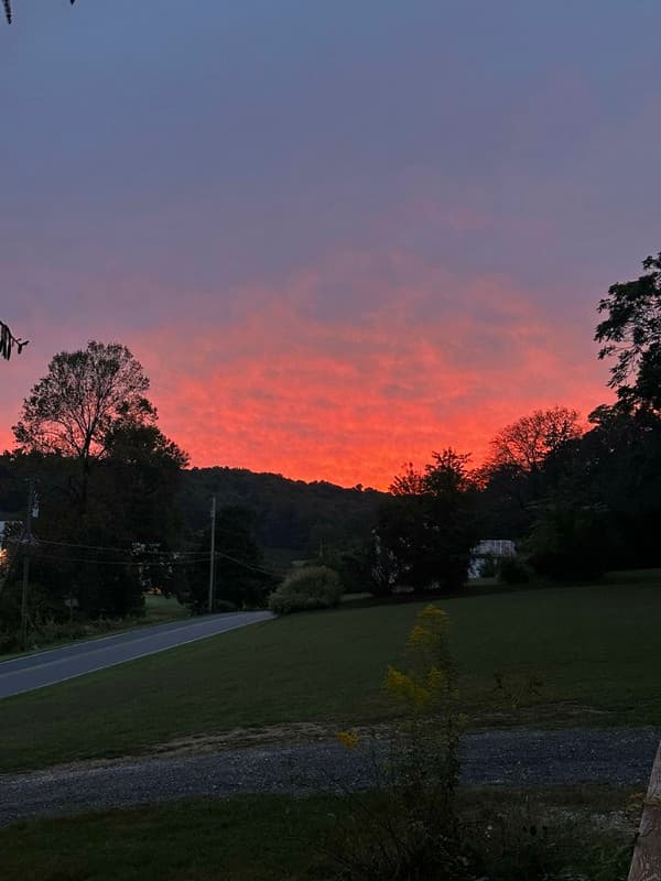 A vibrant sunset paints the sky in shades of pink and orange over a tranquil landscape.